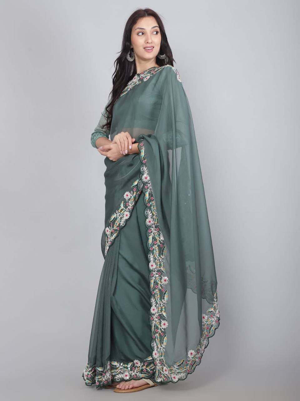 Exquisite Taby Organza Saree with C-Pallu Embroidery and Heavy Embroidered Blouse Colorful Saree