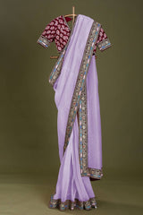 Exquisite Taby Organza Silk Lavender Saree with Embroidery and Sequins Colorful Saree