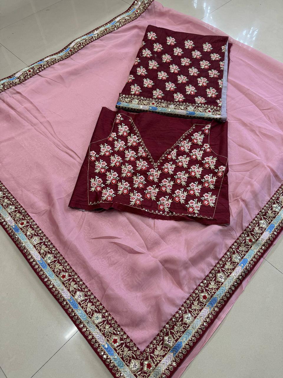 Exquisite Taby Organza Silk Peach Saree with Embroidery and Sequins Colorful Saree