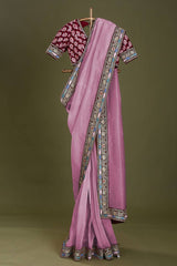 Exquisite Taby Organza Silk Peach Saree with Embroidery and Sequins Colorful Saree