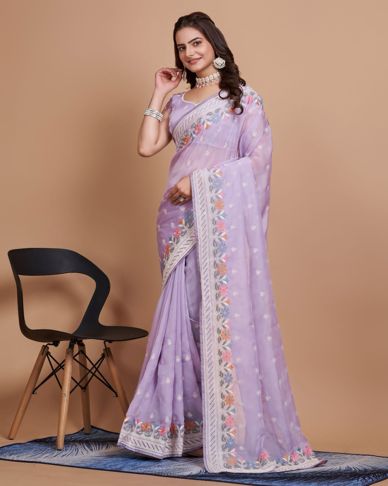 Exquisite Taby Silk Organza  Lavender Saree with  Embroidery - Perfect for Weddings Colorful Saree