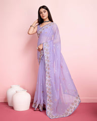 Exquisite Taby Silk Organza Lavender Saree with Embroidery Colorful Saree