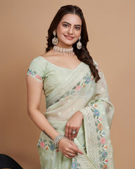 Exquisite Taby Silk Organza Mint Green  Saree with  Embroidery - Perfect for Weddings Colorful Saree