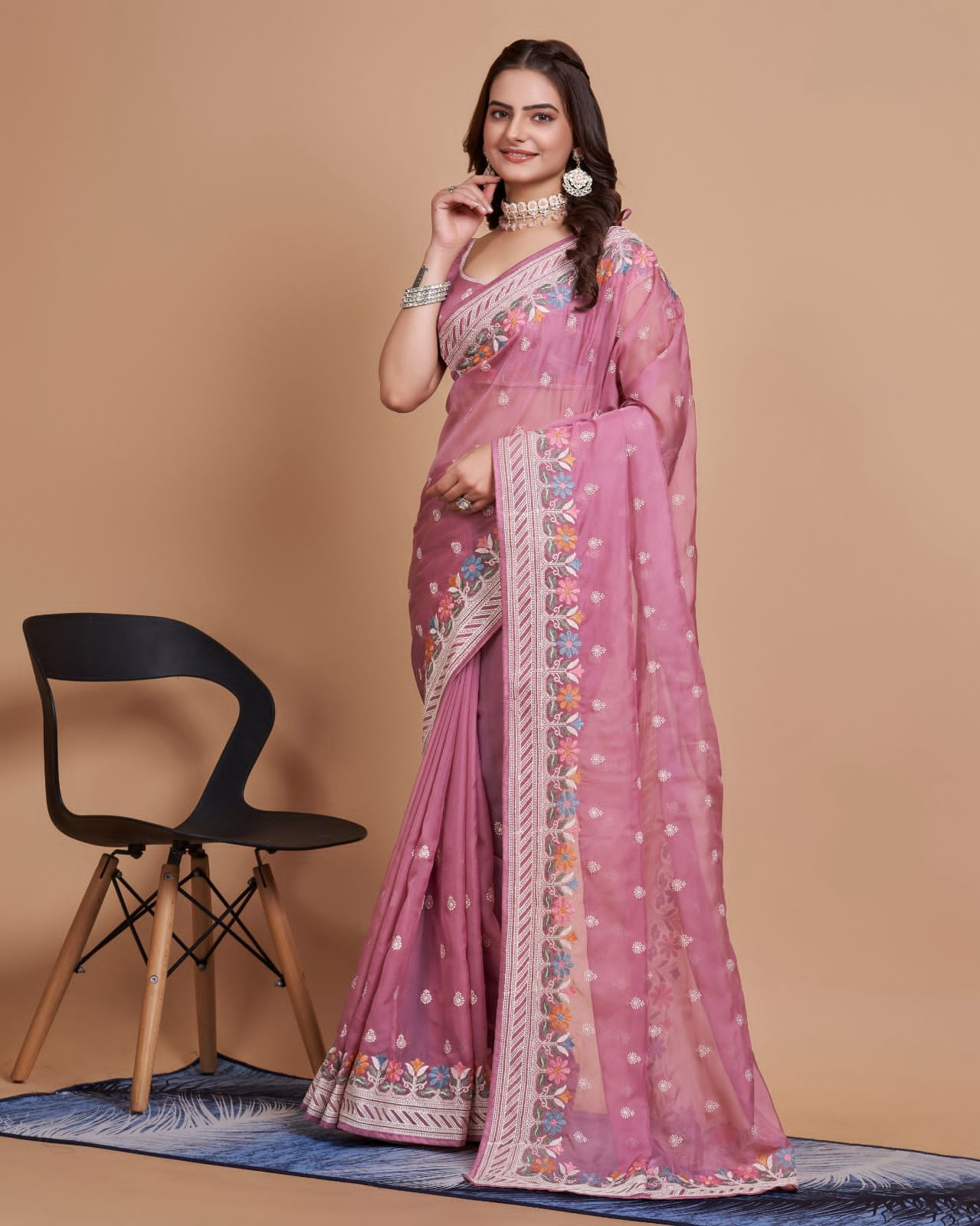 Exquisite Taby Silk Organza Pink Saree with  Embroidery - Perfect for Weddings Colorful Saree