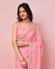 Exquisite Taby Silk Organza Sky Pink Saree With Blouse Piece Colorful Saree