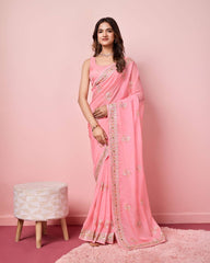 Exquisite Taby Silk Organza Sky Pink Saree With Blouse Piece Colorful Saree