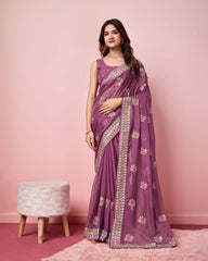 Exquisite Taby Silk Organza Wine Saree With Blouse Piece Colorful Saree