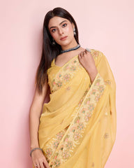 Exquisite Taby Silk Organza Yellow Saree with Embroidery Colorful Saree