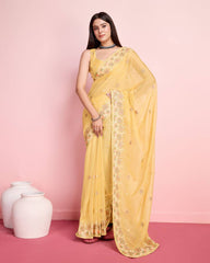 Exquisite Taby Silk Organza Yellow Saree with Embroidery Colorful Saree