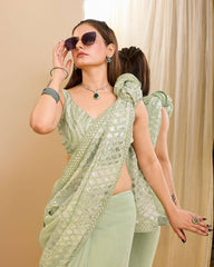 Exquisite Wedding Light Green Saree: Shimmering Georgette with All-Over Sequenced Work Colorful Saree