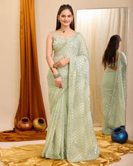 Exquisite Wedding Light Green Saree: Shimmering Georgette with All-Over Sequenced Work Colorful Saree