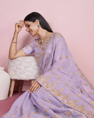 Exquisite Wedding Purple Saree: Taby Silk Organza with All-Over Embroidery Colorful Saree