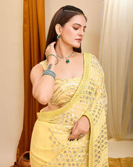 Exquisite Wedding Yellow Saree: Shimmering Georgette with All-Over Sequenced Work Colorful Saree