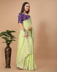 Exquisite White Dolla Silk Wedding Saree with Multicolored Embroidery Colorful Saree