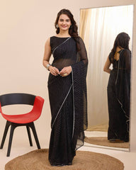 Georgette Black Saree with Un-stitched Mono Banglory Blouse Colorful Saree