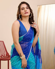 Georgette Blue Saree with Un-stitched Mono Banglory Blouse Colorful Saree