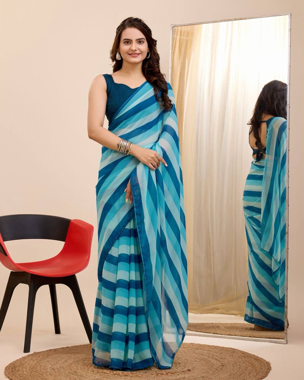 Georgette Blue Saree with Un-stitched Mono Banglory Blouse Colorful Saree