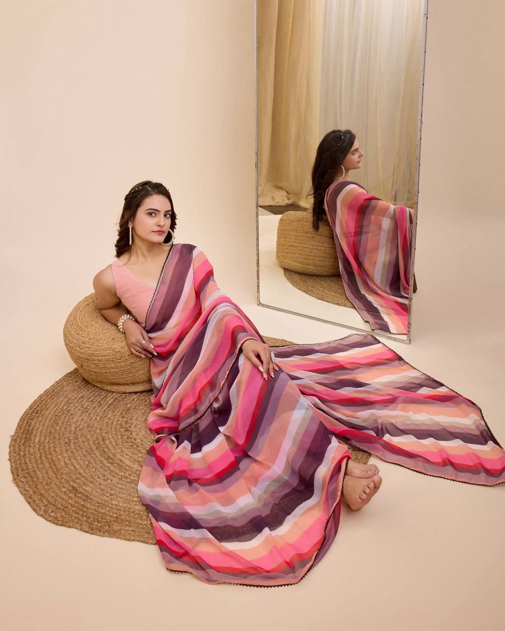 Georgette Colorful Saree with Un-stitched Mono Banglory Blouse Colorful Saree