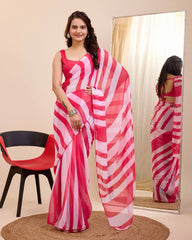 Georgette Pink Saree with Un-stitched Mono Banglory Blouse Colorful Saree