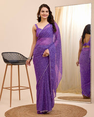 Georgette Purple Saree with Un-stitched Mono Banglory Blouse Colorful Saree