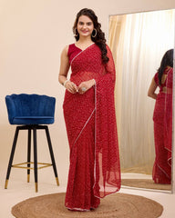 Georgette Red Saree with Un-stitched Mono Banglory Blouse Colorful Saree