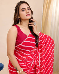 Georgette Red Saree with Un-stitched Mono Banglory Blouse Colorful Saree