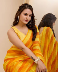 Georgette Yellow Saree with Un-stitched Mono Banglory Blouse Colorful Saree