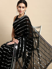 Glamorous Georgette Black Saree with Sequined Design and Plain Blouse Piece Colorful Saree