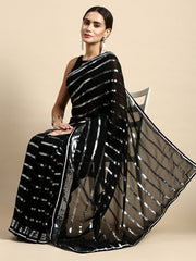 Glamorous Georgette Black Saree with Sequined Design and Plain Blouse Piece Colorful Saree