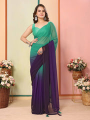 Gorgeous Georgette Green & Blue Saree with Mono Banglory Blouse Colorful Saree