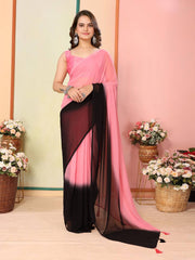 Gorgeous Georgette Pink & Black Saree with Mono Banglory Blouse Colorful Saree