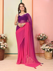 Gorgeous Georgette Rani Pink & Purple Saree with Mono Banglory Blouse Colorful Saree