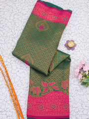 Green Banarasi Soft Silk Saree with Exquisite Copper Zari Weaving Colorful Saree