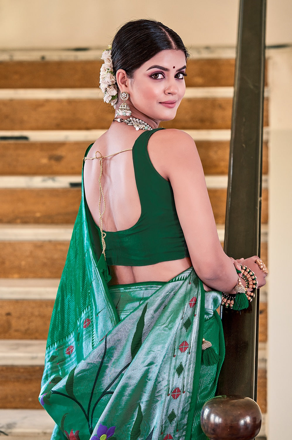 Exquisite Green Viscose Paithani Meenakari Saree Colorful Saree