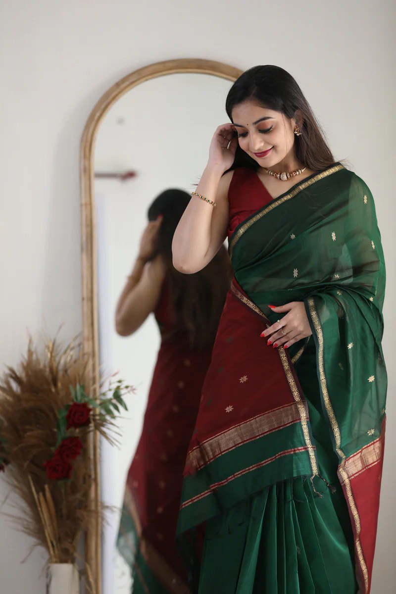 Banarasi Soft Silk Green Saree with Blouse Piece Colorful Saree