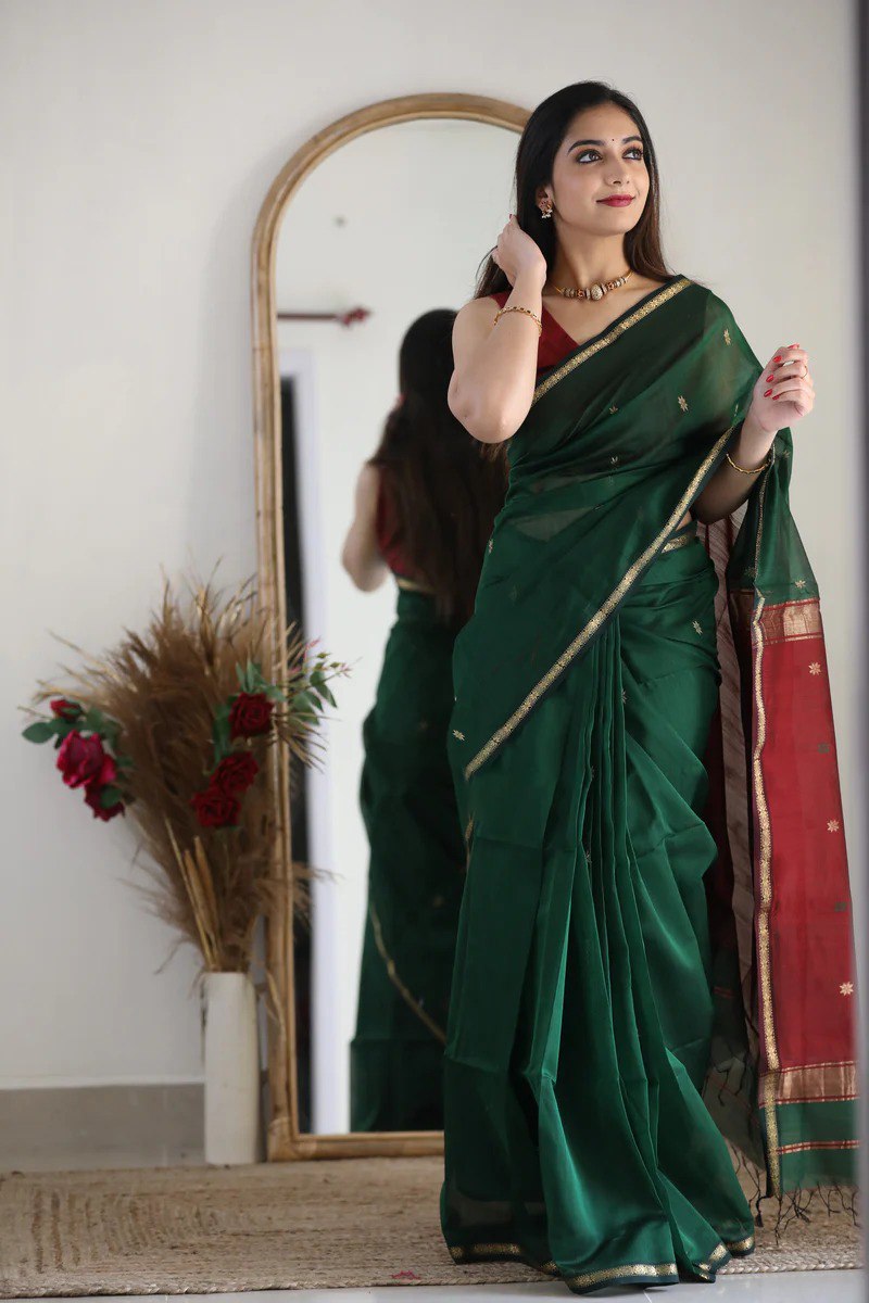 Banarasi Soft Silk Green Saree with Blouse Piece Colorful Saree