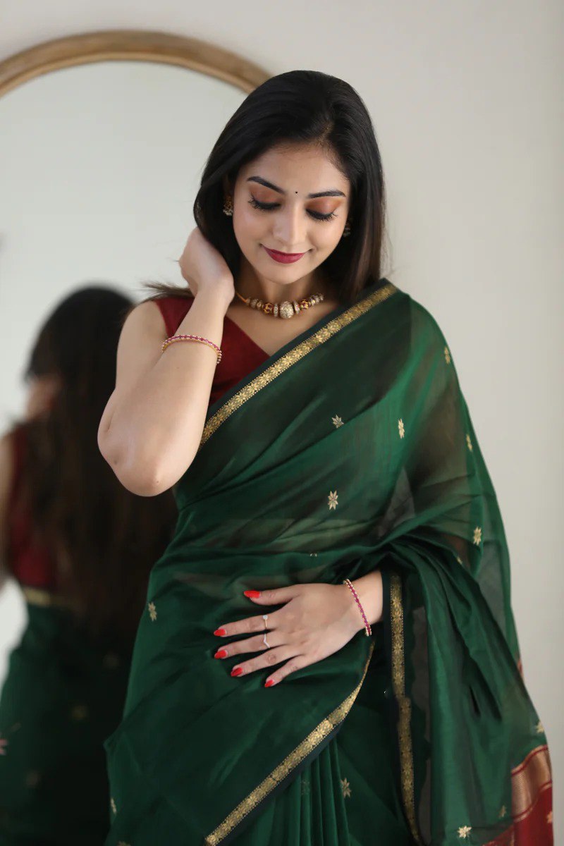 Banarasi Soft Silk Green Saree with Blouse Piece Colorful Saree