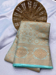 Exquisite Kanjiwaram light blue Silk Saree with Rich Copper Zari Work Colorful Saree