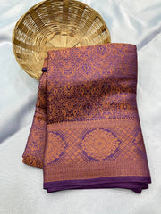 Exquisite Kanjiwaram purple Silk Saree with Rich Copper Zari Work Colorful Saree