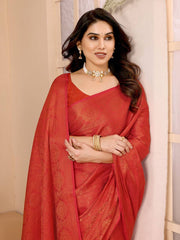 Exquisite Kanjiwaram red Silk Saree with Rich Copper Zari Work Colorful Saree