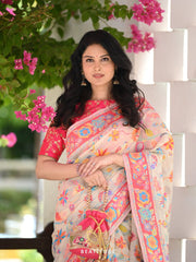 Kashmiri Weaving Peach Saree - Banarasi Soft Silk Colorful Saree