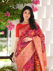 Kashmiri Weaving Pink Saree - Banarasi Soft Silk Colorful Saree