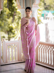 Luxurious 5.5 Meter Banarasi Soft Silk Baby Pink Saree with Gold Zari Weaving Colorful Saree