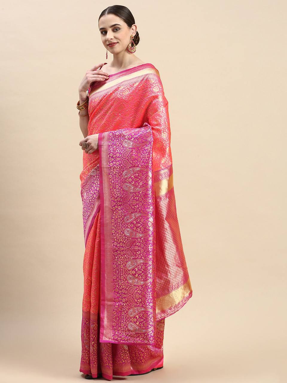 Luxurious Banarasi Silk Saree with Heavily Embroidered Mono Banglory Blouse Colorful Saree