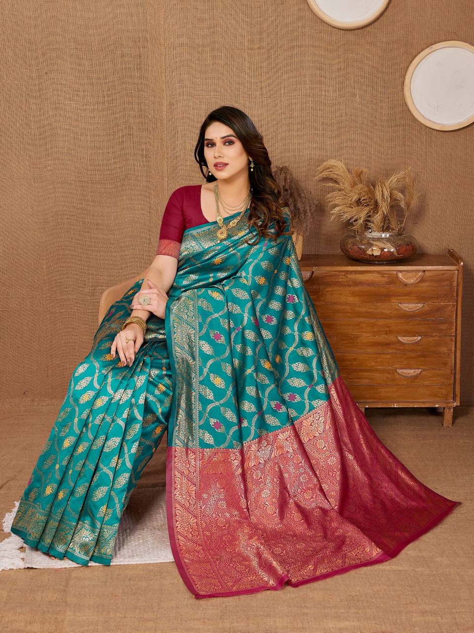 Luxurious Banarasi Silk Sky Blue Saree Fabric with Matching Kanjiwaram Blouse Piece Colorful Saree