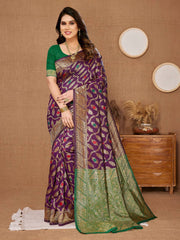 Luxurious Banarasi Silk Wine Saree Fabric with Matching Kanjiwaram Blouse Piece Colorful Saree