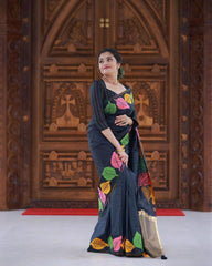 Luxurious Banarasi Soft Silk Black Saree with Zari Weaving Colorful Saree