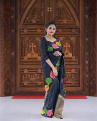 Luxurious Banarasi Soft Silk Black Saree with Zari Weaving Colorful Saree