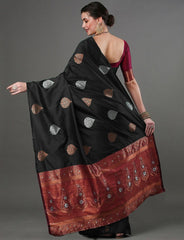 Luxurious Banarasi Soft Silk Black Saree with Copper & Silver Zari Weaving Colorful Saree