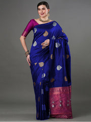 Luxurious Banarasi Soft Silk Royal Blue Saree with Copper & Silver Zari Weaving Colorful Saree